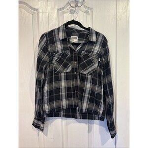 Vans Off The Wall Women's Daisy Crop Long Sleeve Plaid Medium Shirt